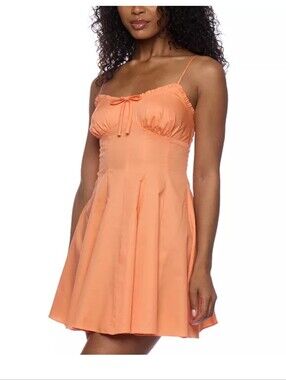 Alex & Sophia Orange Mini Dress Size 9/10 Spaghetti Strap Fit Flare Summer NWT